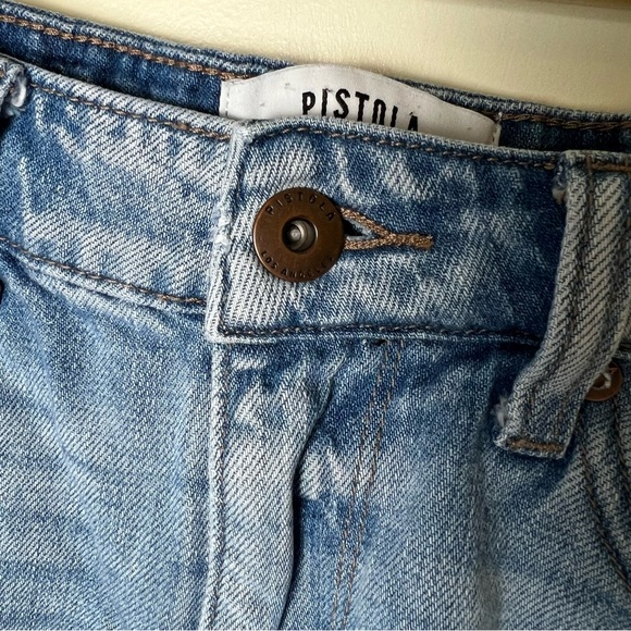 Pistola Distressed Cut-Off Blue Jean Shorts Contrast Back Pocket Size 27 Raw Hem - Picture 3 of 8